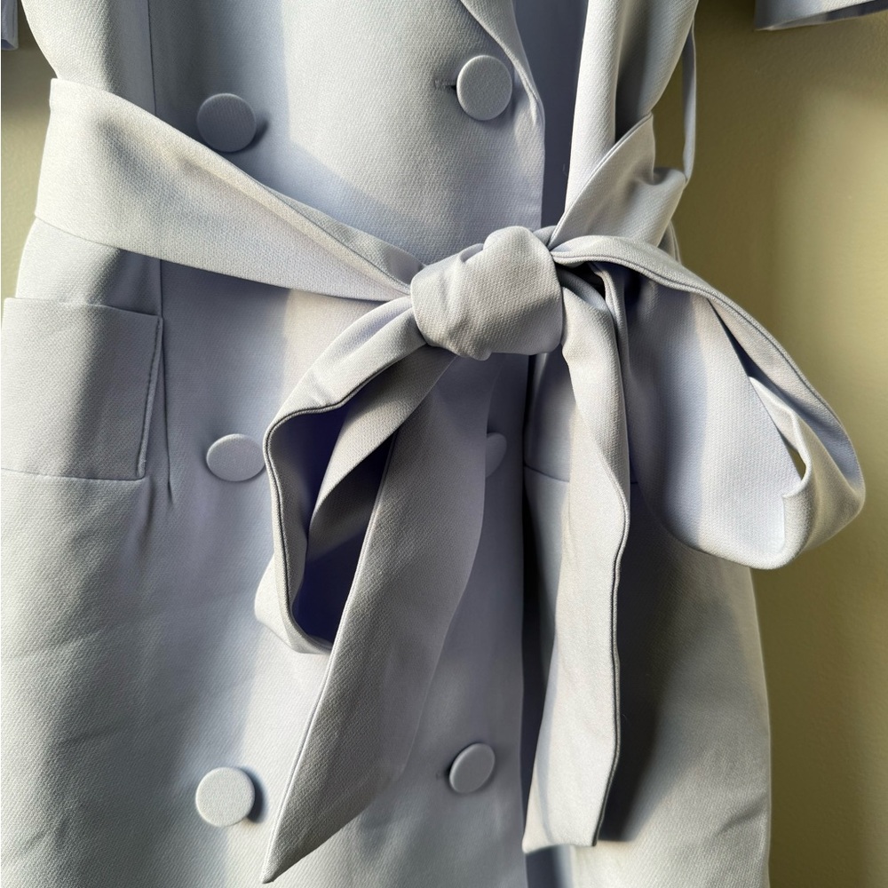 Light Blue Double-Breasted Mini Dress with Tie Waist - Picture 5 of 7